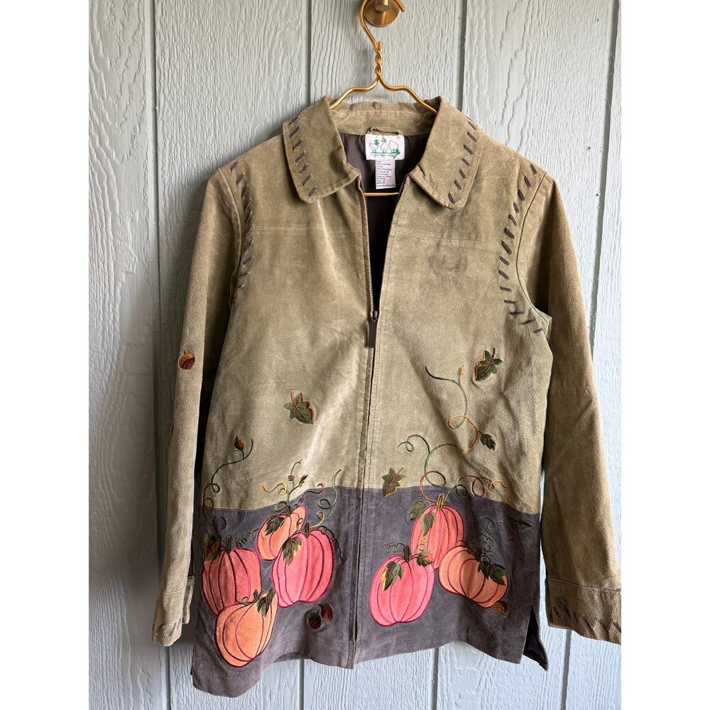 Vintage Suede Leather Fall, Autumn Zip Jacket, Women's XS